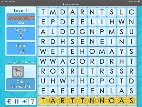 With six rows, players have six opportunities to guess. . Aarp games word scramble